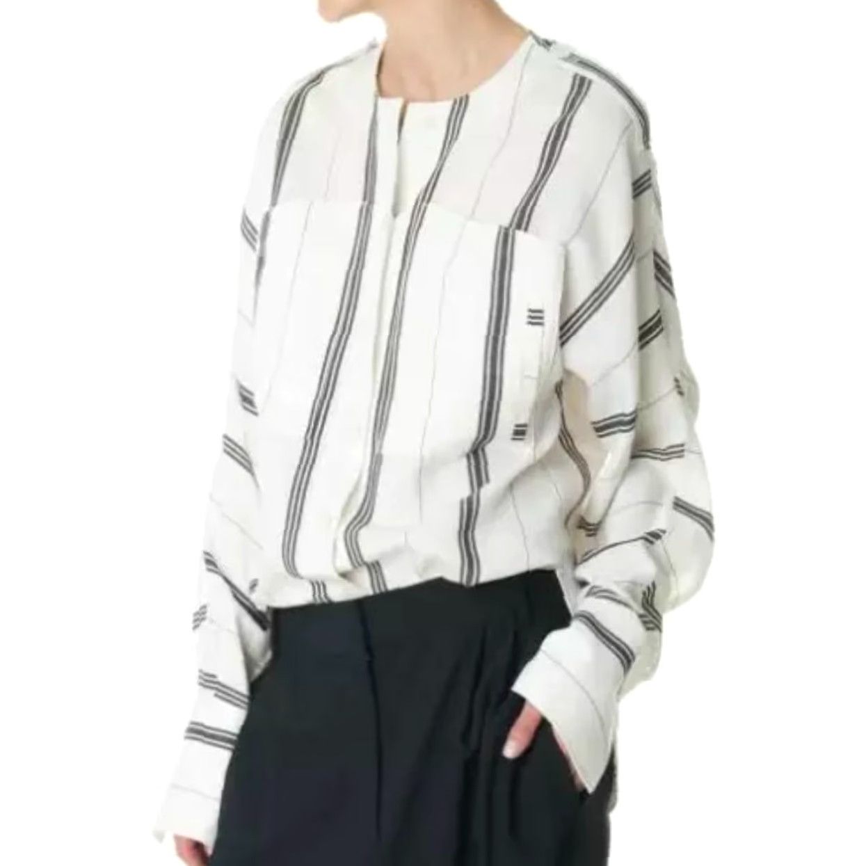 Tibi VINTAGE Tibi Warren Striped Dolman Military Shirt Button Front XXS Relaxed Fit Women White/Blue Size XXS / US 00 / IT 34 - 4 Thumbnail