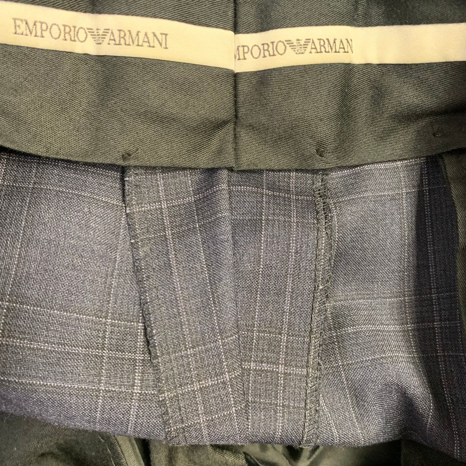 Emporio Armani Size 34 Navy Plaid Wool Slim Tapered Zip Fly Dress Pants Size US 34 / EU 50 - 10 Thumbnail