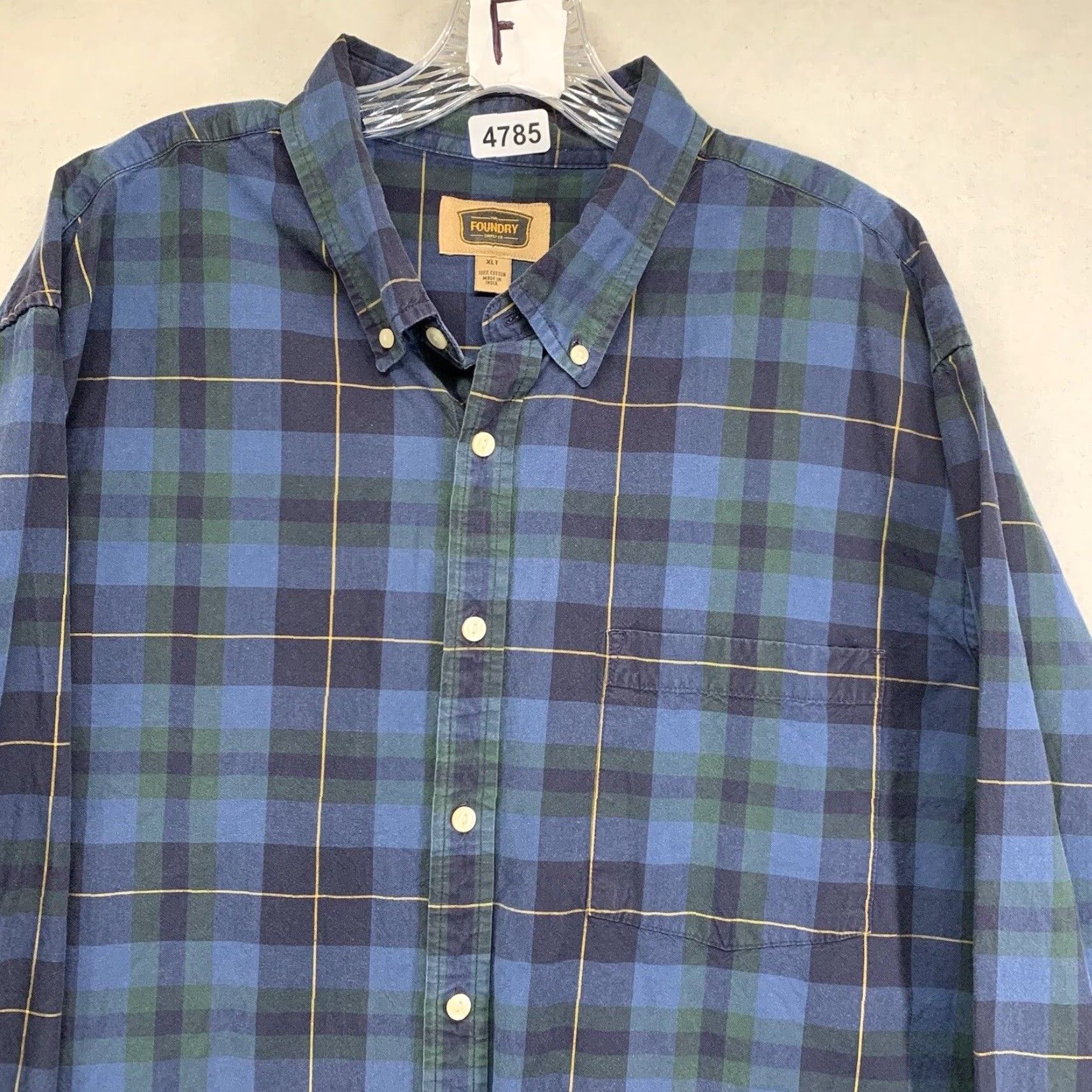 Vintage Foundry Supply Co Button-Up Shirt Men XLT Blue Plaid Long Sleeve Big & Tall Outdoor Size US XL / EU 56 / 4 - 2 Thumbnail