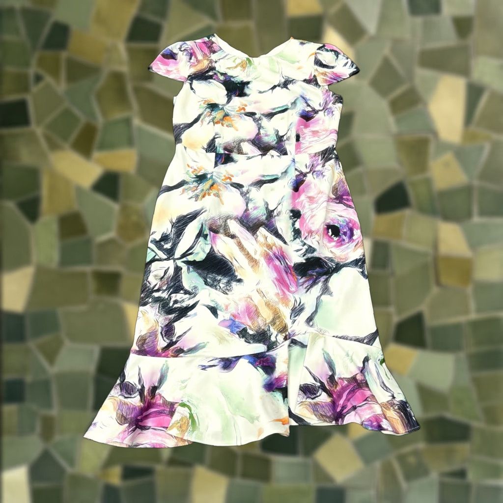 Betsey Johnson Betsey Johnson Dress Womens 12 Multicolor Floral Ruffle Hem Sheath Midi Party Size XL / US 12-14 / IT 48-50 - 1 Thumbnail