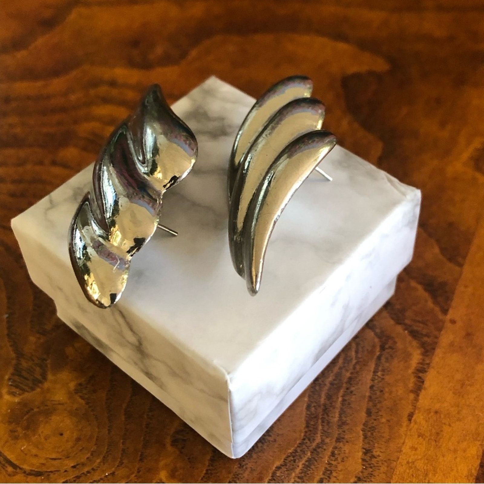 Vintage Vintage 80s large Angel wing style silver plated earrings Size ONE SIZE - 2 Thumbnail