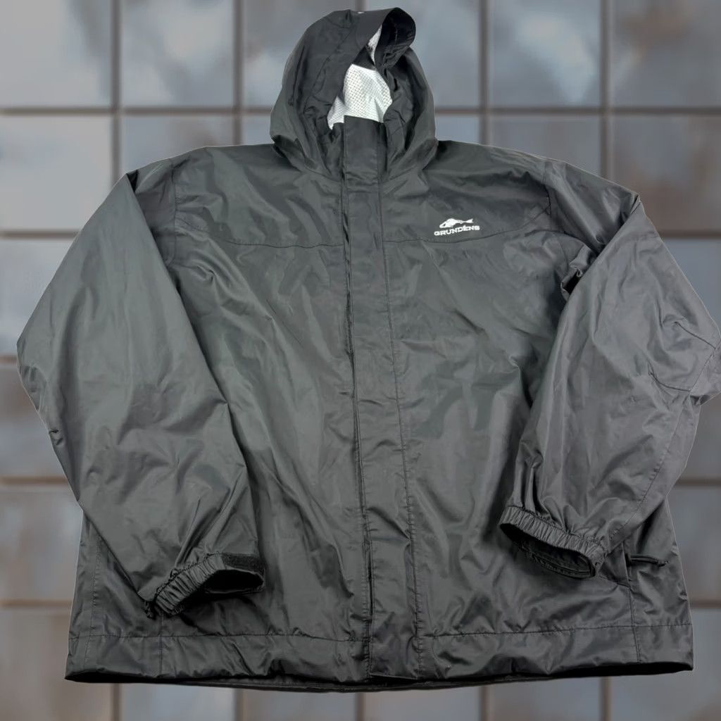 Rains Grundens Rain Jacket Mens XL Black Full Zip Waterproof Hooded Outdoor Coat Jacket Size US XL / EU 56 / 4 - 1 Thumbnail