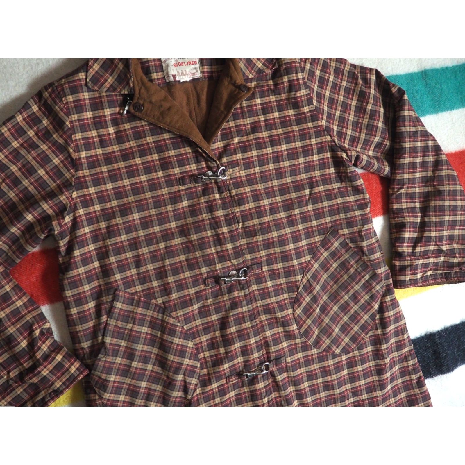 Vintage VTG Grove Thermo Jac Sideliner Brown Plaid Fireman Clasp Jacket Coat Mens L Size US L / EU 52-54 / 3 - 2 Thumbnail