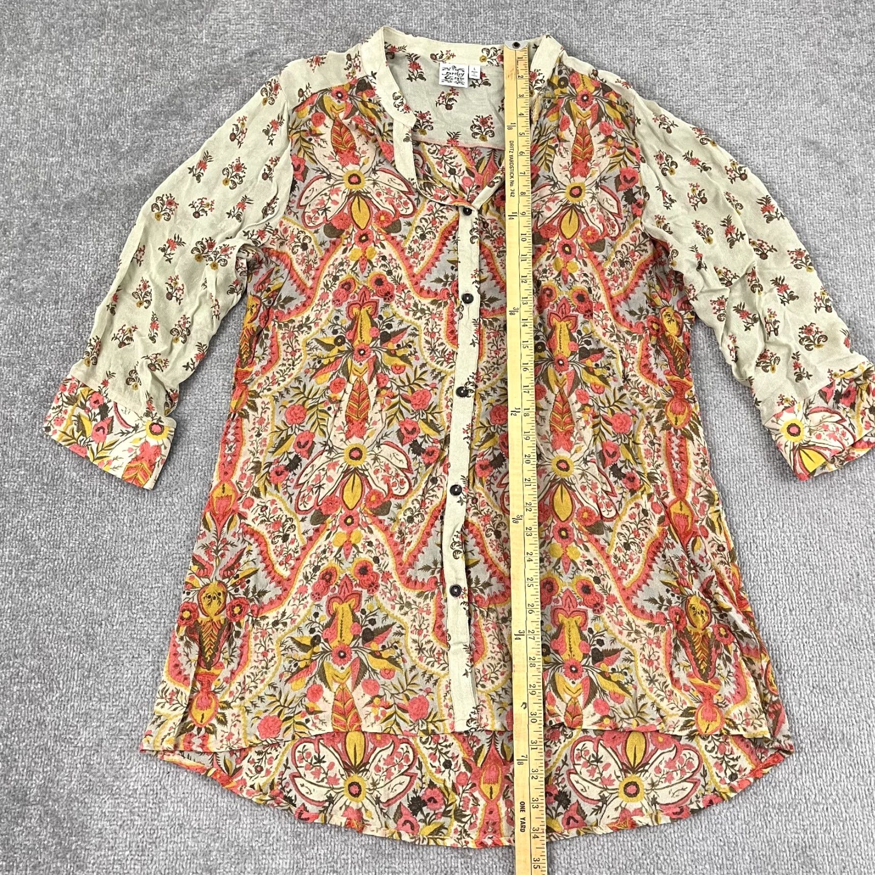 Vintage Parsley & Sage Floral Tunic Shirt Women’s Large Red V-Neck Button-Up Sheer Rayon Casual 3/4 Sleeve Size L / US 10 / IT 46 - 4 Thumbnail