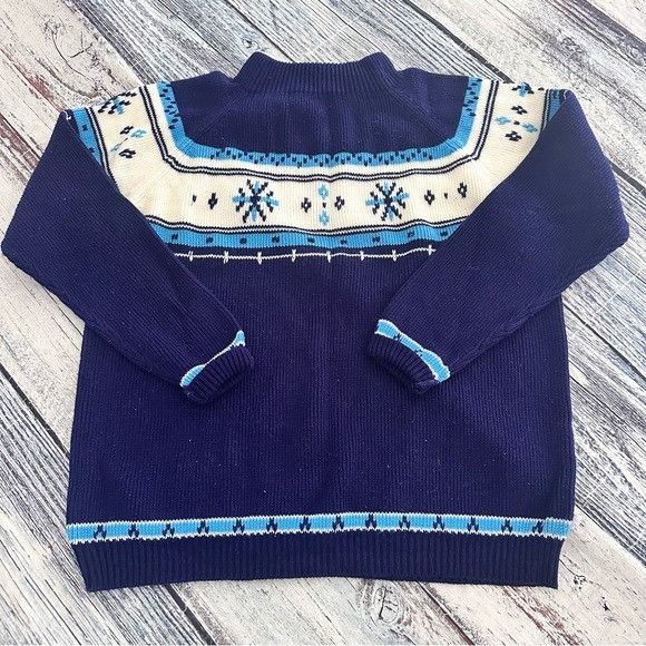 Vintage JCPenney Vintage Fair Isle Blue and White Women's Sweater Size XL / US 12-14 / IT 48-50 - 2 Thumbnail