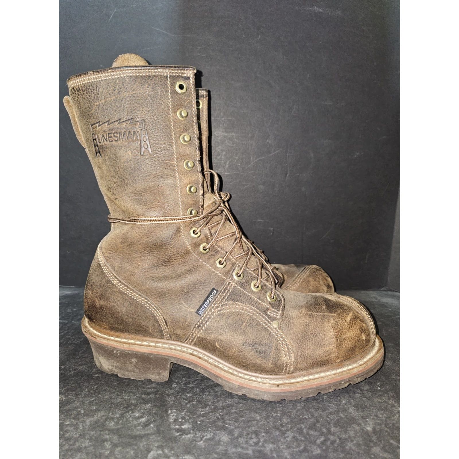 Vintage Carolina CA1904 Linesman Boots Brown Leather Waterproof Composite Toe Men Sz 12D Size US 11 / EU 44 - 2 Thumbnail