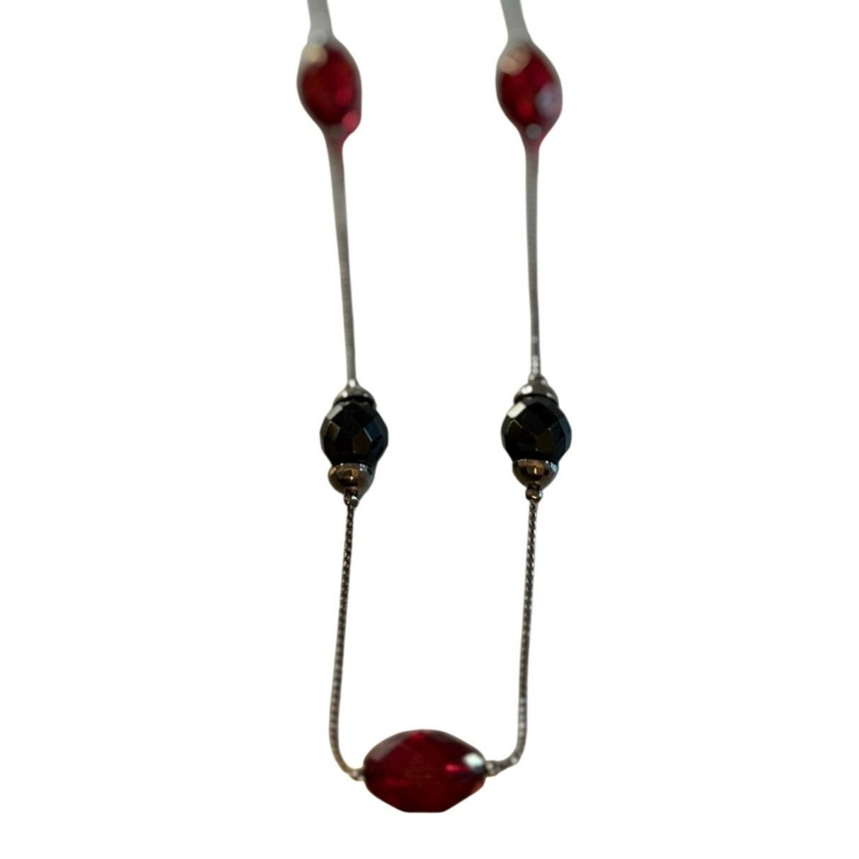 Other Long Silver-Tone Chain Necklace With Red & Black Beads Size ONE SIZE - 1 Thumbnail