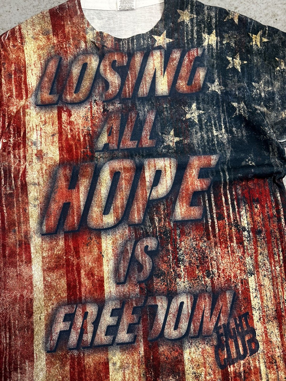 Vintage 00s Fight Club Movie Losing All Hope Is Freedom USA Flag Tee Size US M / EU 48-50 / 2 - 6 Thumbnail