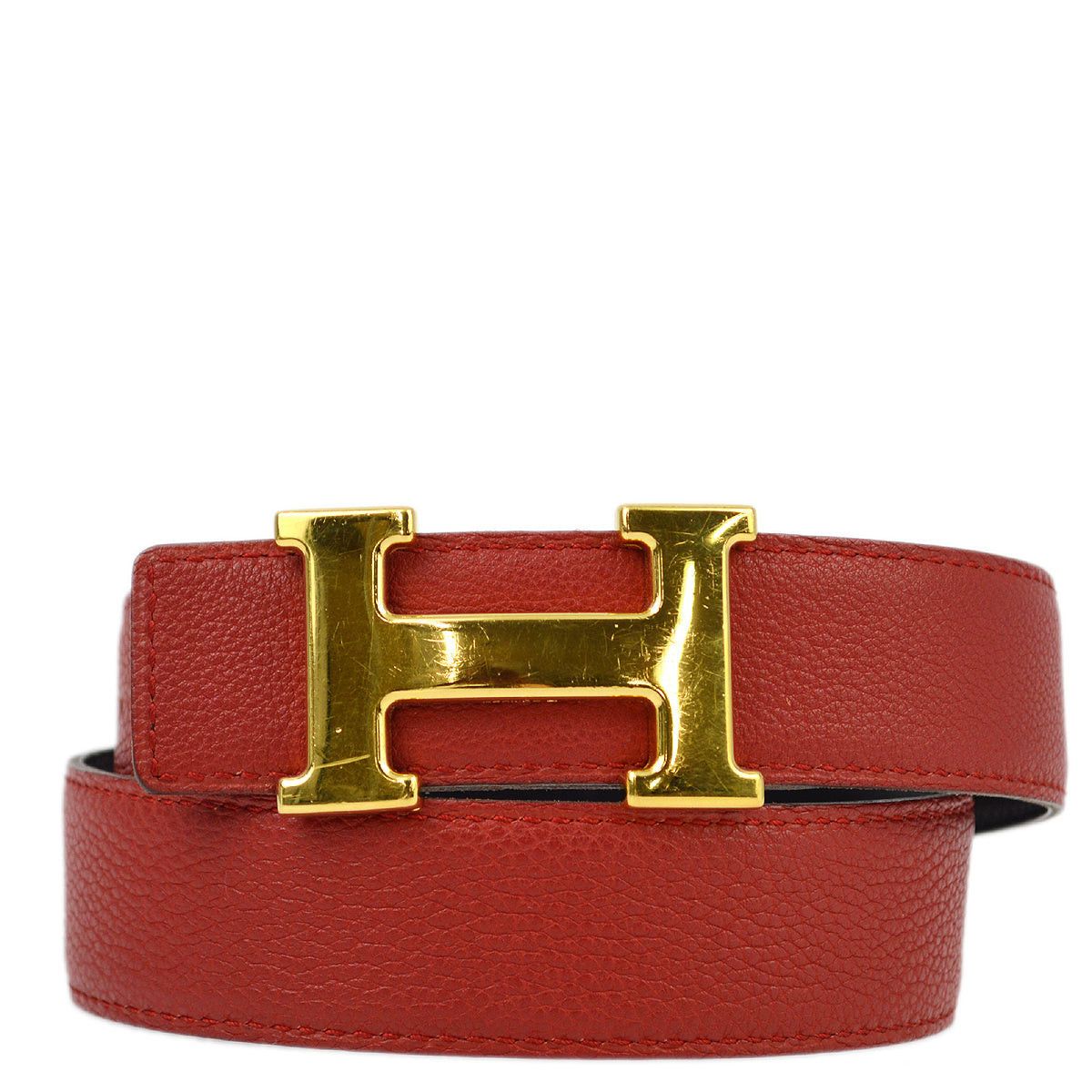 image of Hermes 2001 Red Courchevel Constance Reversible Belt 74R Small Good 79975, Women's