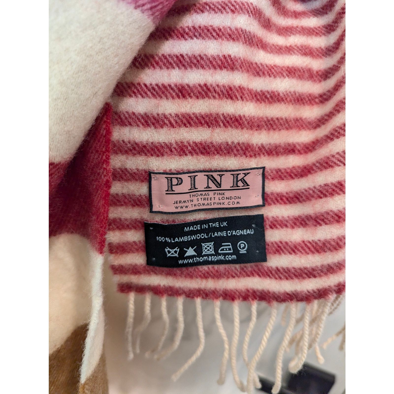 Thomas Pink Thomas Pink Lambswool Pink Green Striped Scarf Size ONE SIZE - 4 Thumbnail