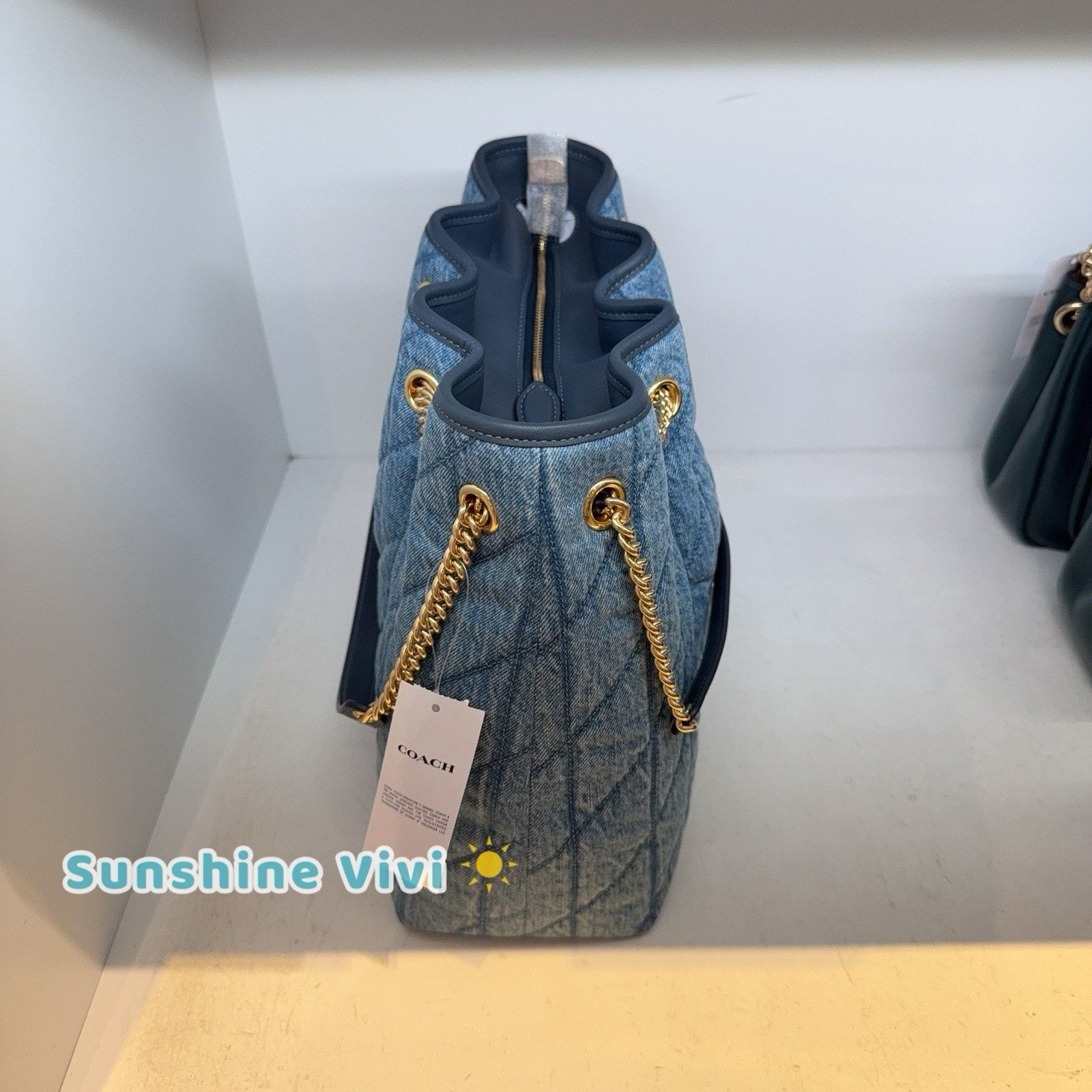 Coach NWT Coach Evelyn Shoulder Bag Quilting CDC02 Indigo Size ONE SIZE - 4 Thumbnail