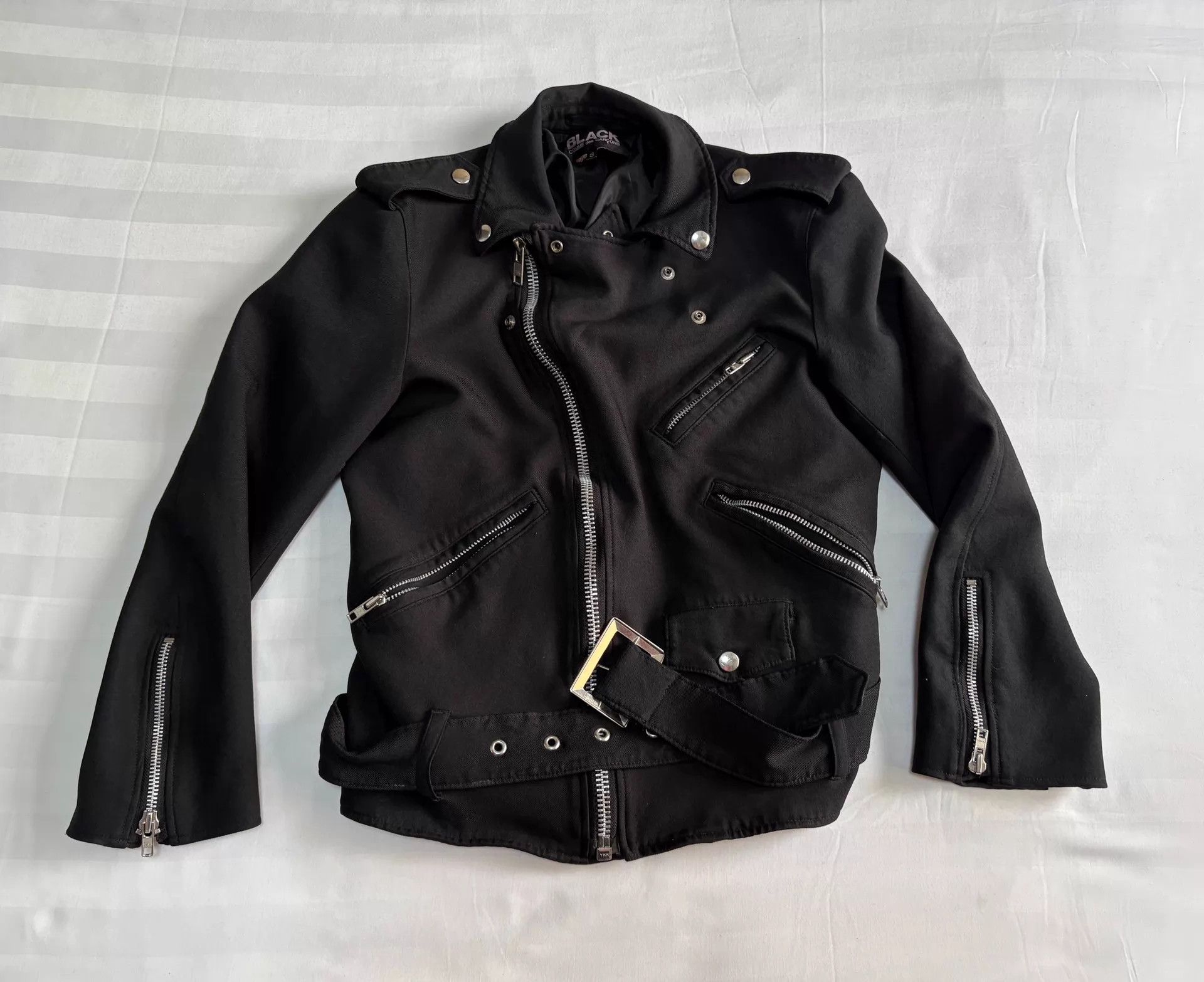 Comme des Garcons CDG Black Pleated Biker Jacket with Curved Zippers Size US M / EU 48-50 / 2 - 5 Thumbnail