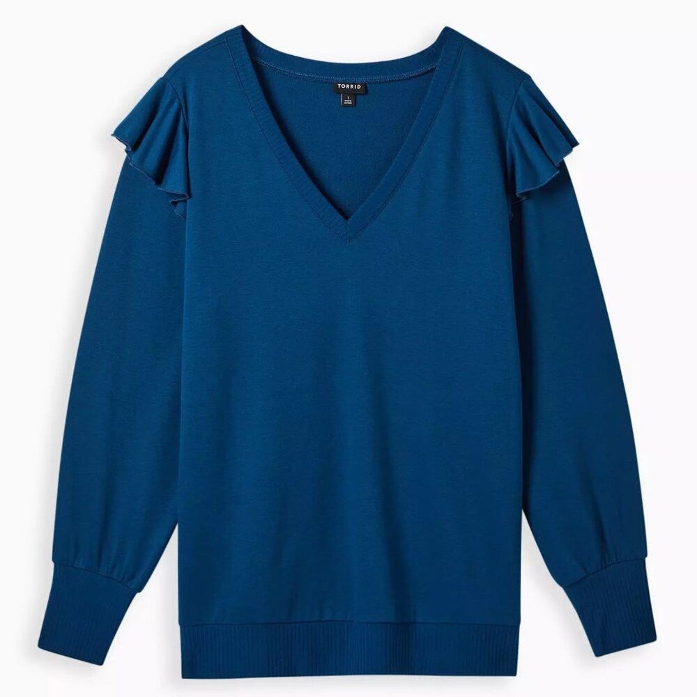 Torrid New Torrid Lt Weight French Terry V-Neck Ruffle Shoulder Bl Size XXL / US 16-18 / IT 52-54 - 2 Thumbnail