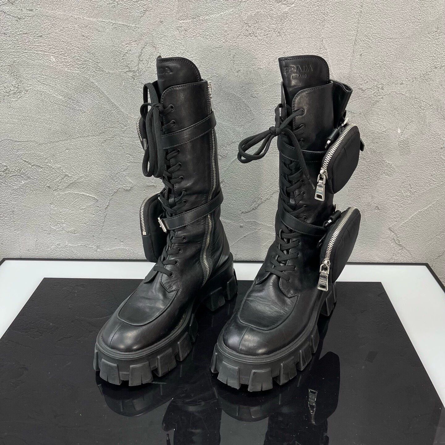 Prada PRADA Black Tall Combat Boots EU 39 99 New Worn 1x Size US 6 / EU 39 - 1 Thumbnail