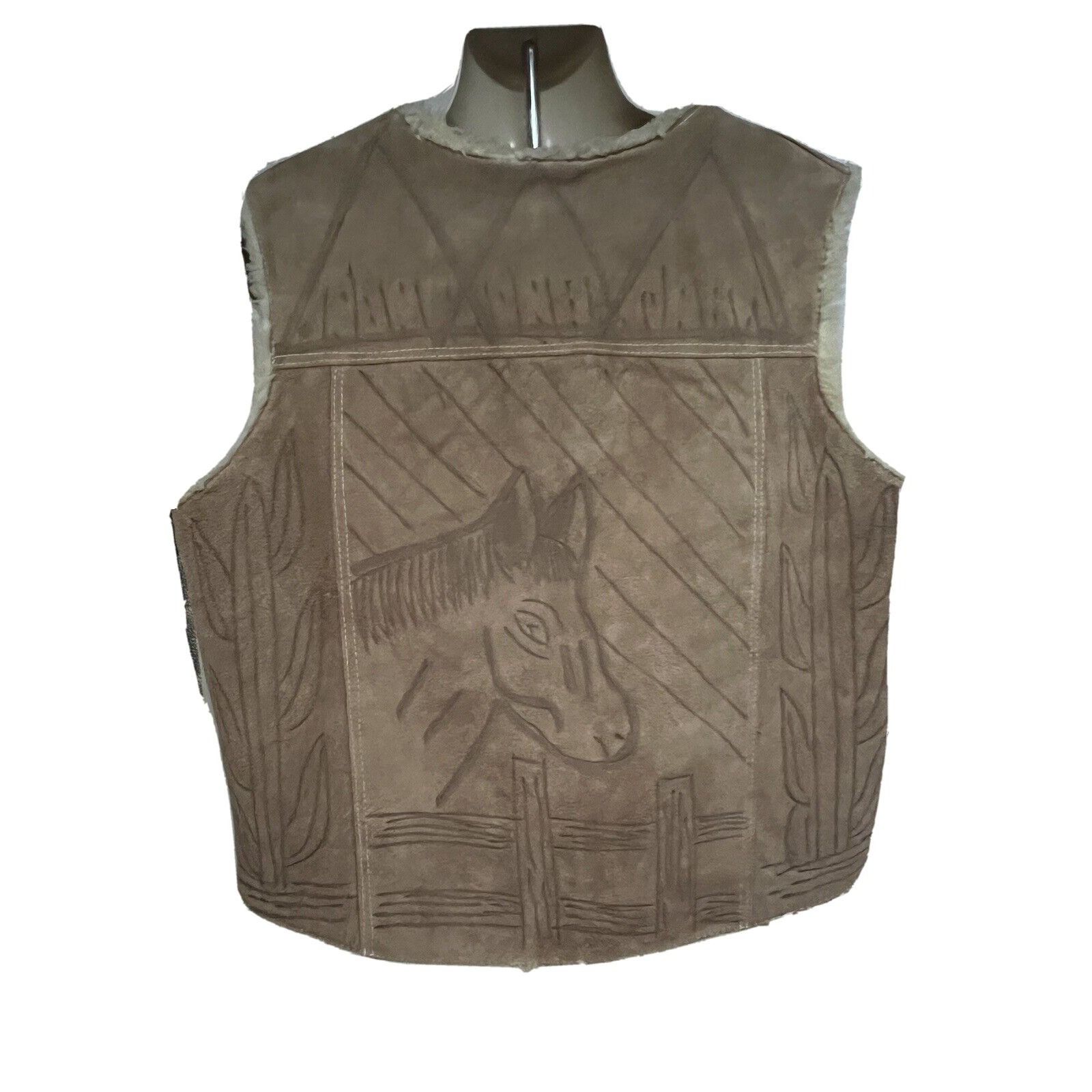 Vintage Southwestern Mens Sherpa Wool Lined Snap Front Leath