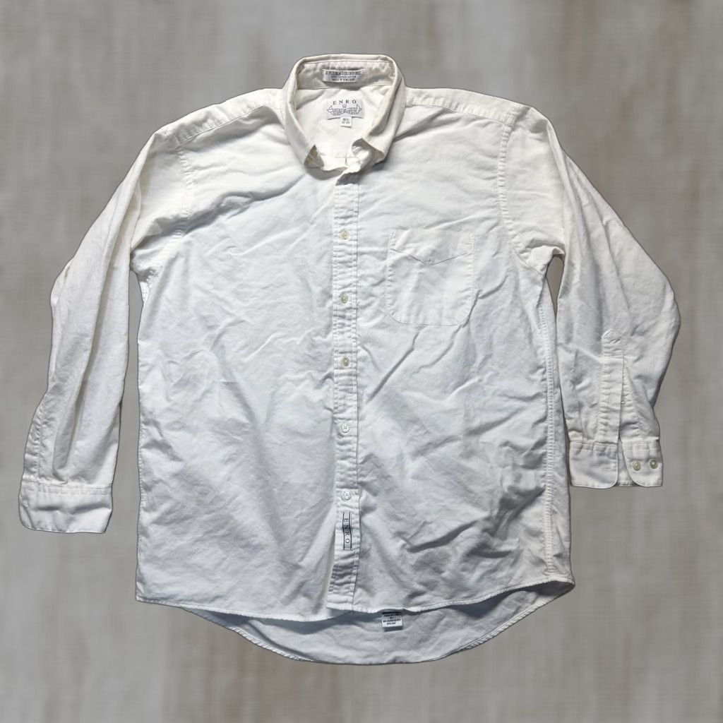Enro ENRO Solid White Classic Button-Up Dress Shirt Long Sleeve Mens 16.5 32-33 Color: White Size: 16.5 Material: 100% Cotton Brand: ENRO Size 42R - 1 Thumbnail