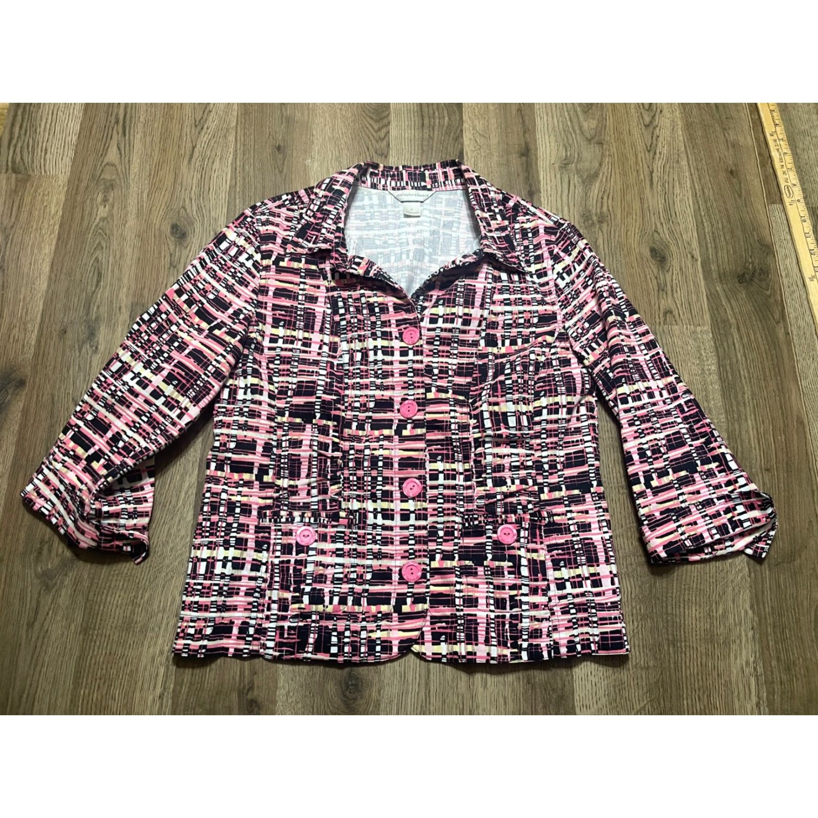 Vintage Christopher & Banks Blazer Women's Medium Pink White Black Button Up Size M / US 6-8 / IT 42-44 - 2 Thumbnail