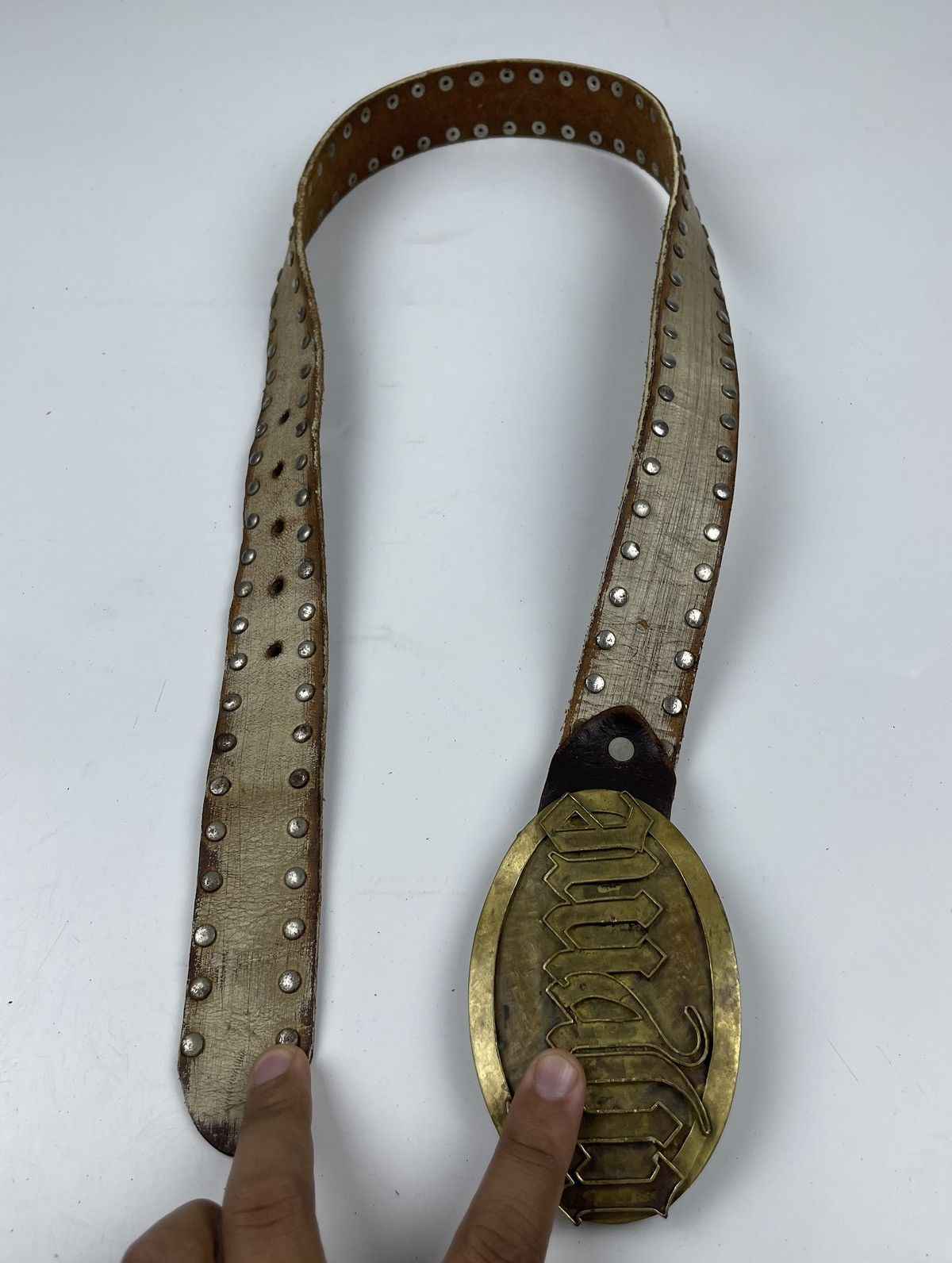 Japanese Brand rhyme big buckle studded leather belt tc22 Size 34 - 2 Thumbnail