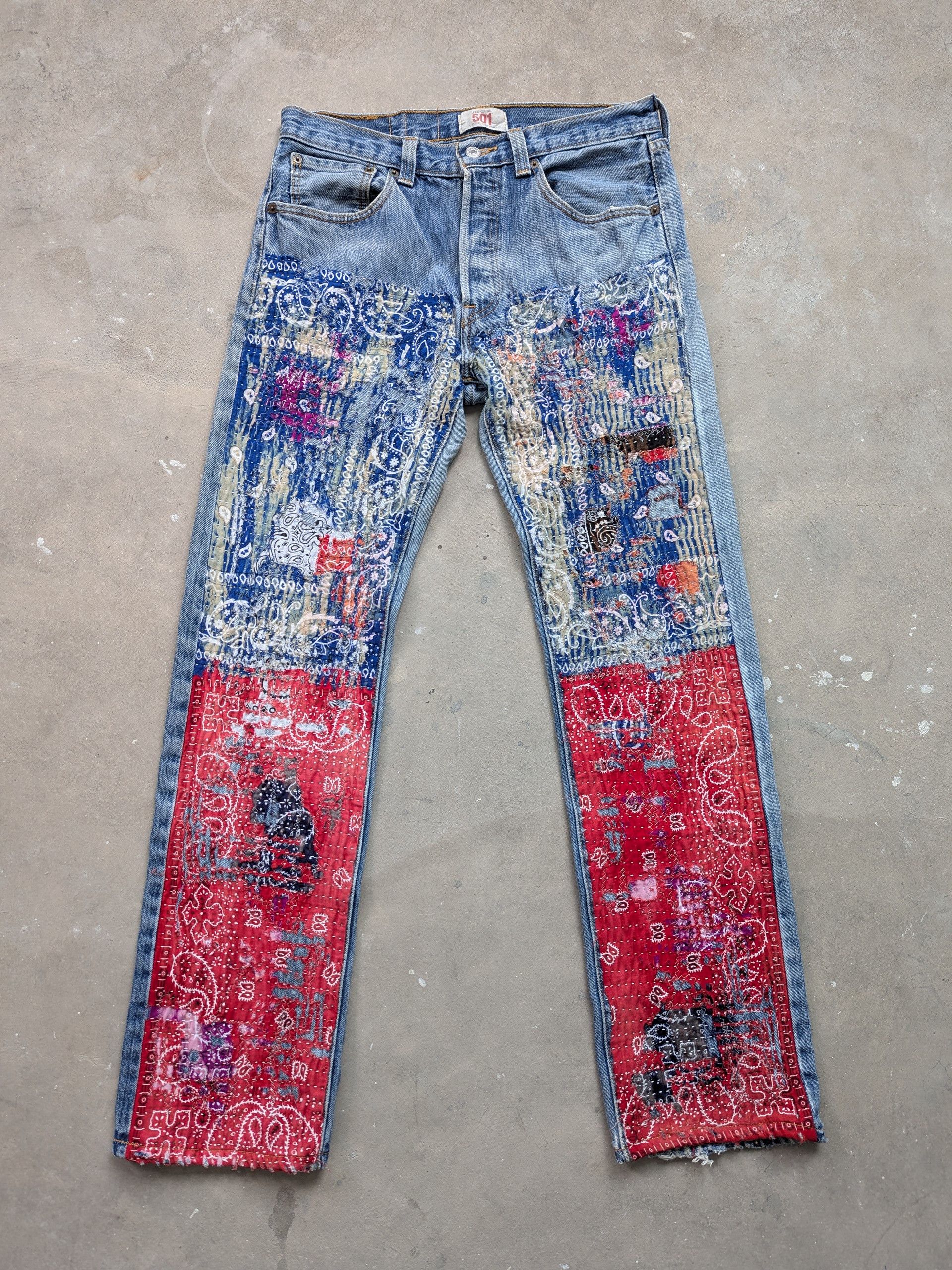 Levi's × Vintage OPEN FOR CUSTOM 🔥 Levis 501 Bandana Boro Sashiko Size US 31 - 1 Thumbnail