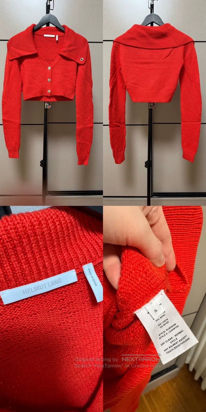 Helmut Lang HELMUT LANG Red Lapel Pure Cotton Short Cardigan Size S / US 4 / IT 40 - 2 Thumbnail