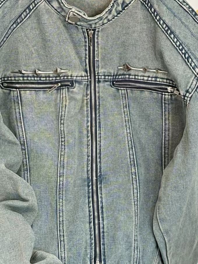 Vintage Vintage Light Wash Denim Biker Jacket Size US M / EU 48-50 / 2 - 3 Thumbnail