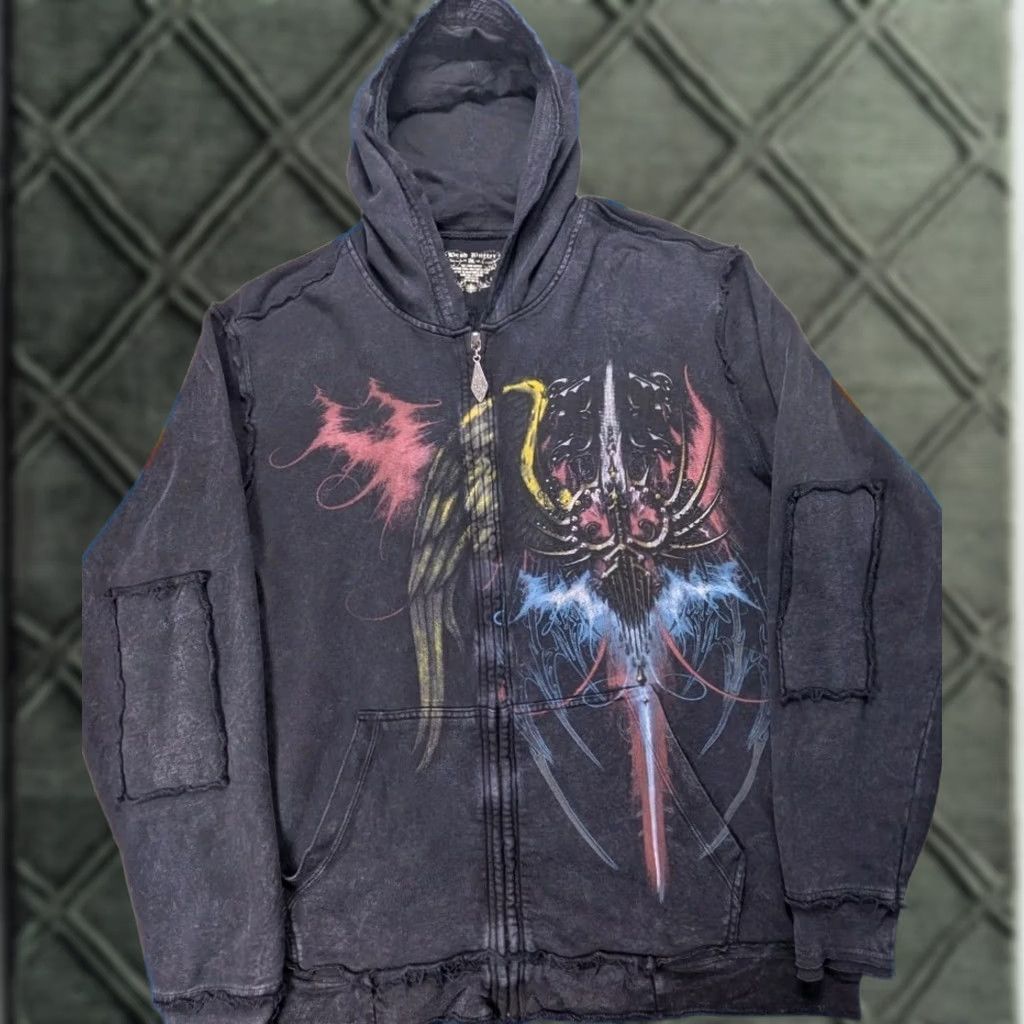 Buttero VINTAGE Brad Butter Full Zip Hoodie Jacket Made In USA Tribal 2XL Distressed Studded Y2K Size US XXL / EU 58 / 5 - 1 Thumbnail