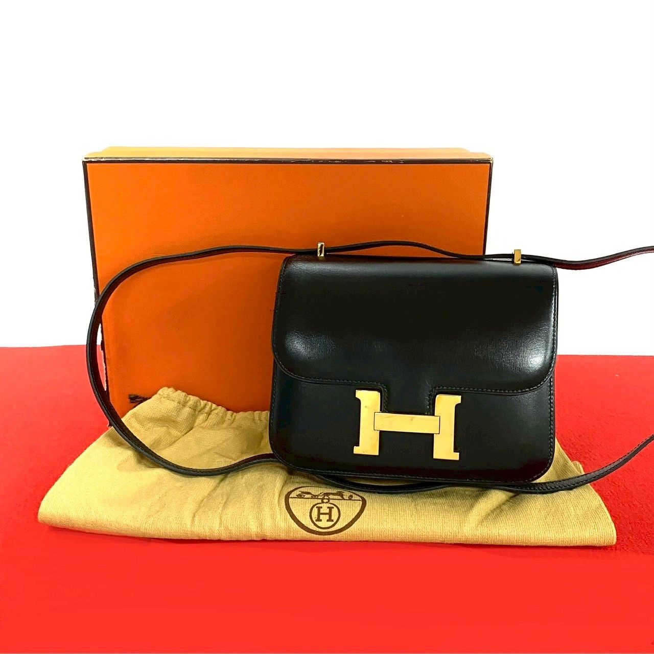 Hermes Hermes Constance Box Calf Shoulder Bag Leather Shoulder Bag Stamp S (1989) in Black, Women's