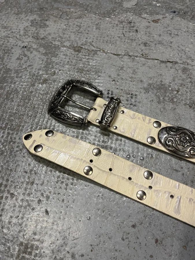Vintage Nanni Studded Crocodile Effect White Leather Belt Size ONE SIZE - 5 Thumbnail