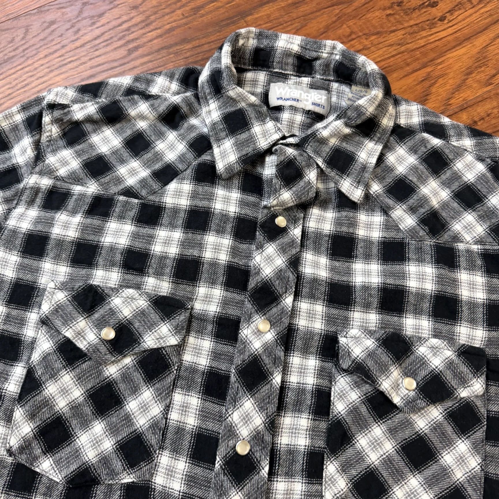 Wrangler Wrangler Shirt Mens L Black Plaid Flannel Pearl Snap Long Sleeve Cotton Wrancher Size US L / EU 52-54 / 3 - 2 Thumbnail