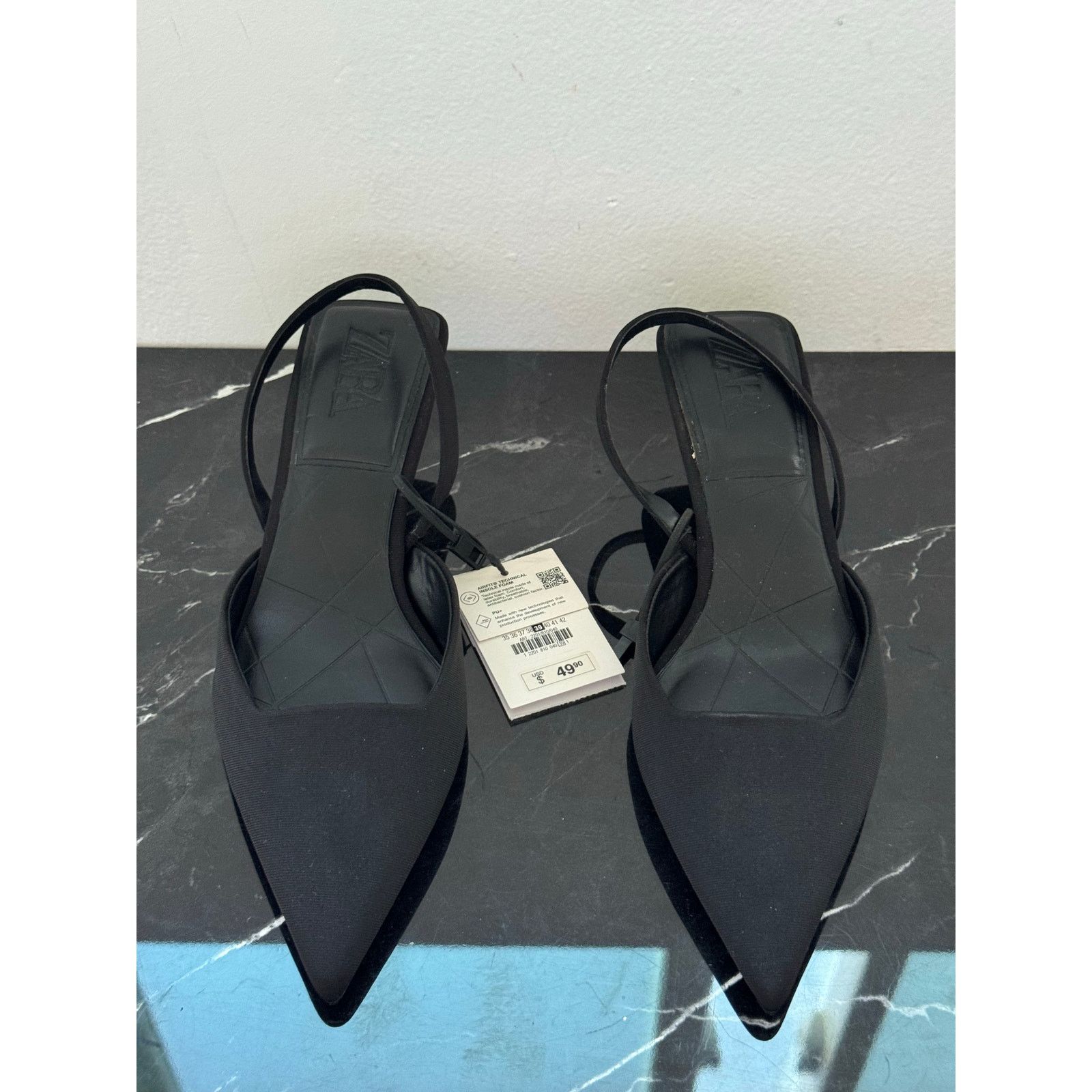 Zara Zara Black Pointed Toe Slingback Kitten Heels Size US 9 / IT 39 - 1 Thumbnail