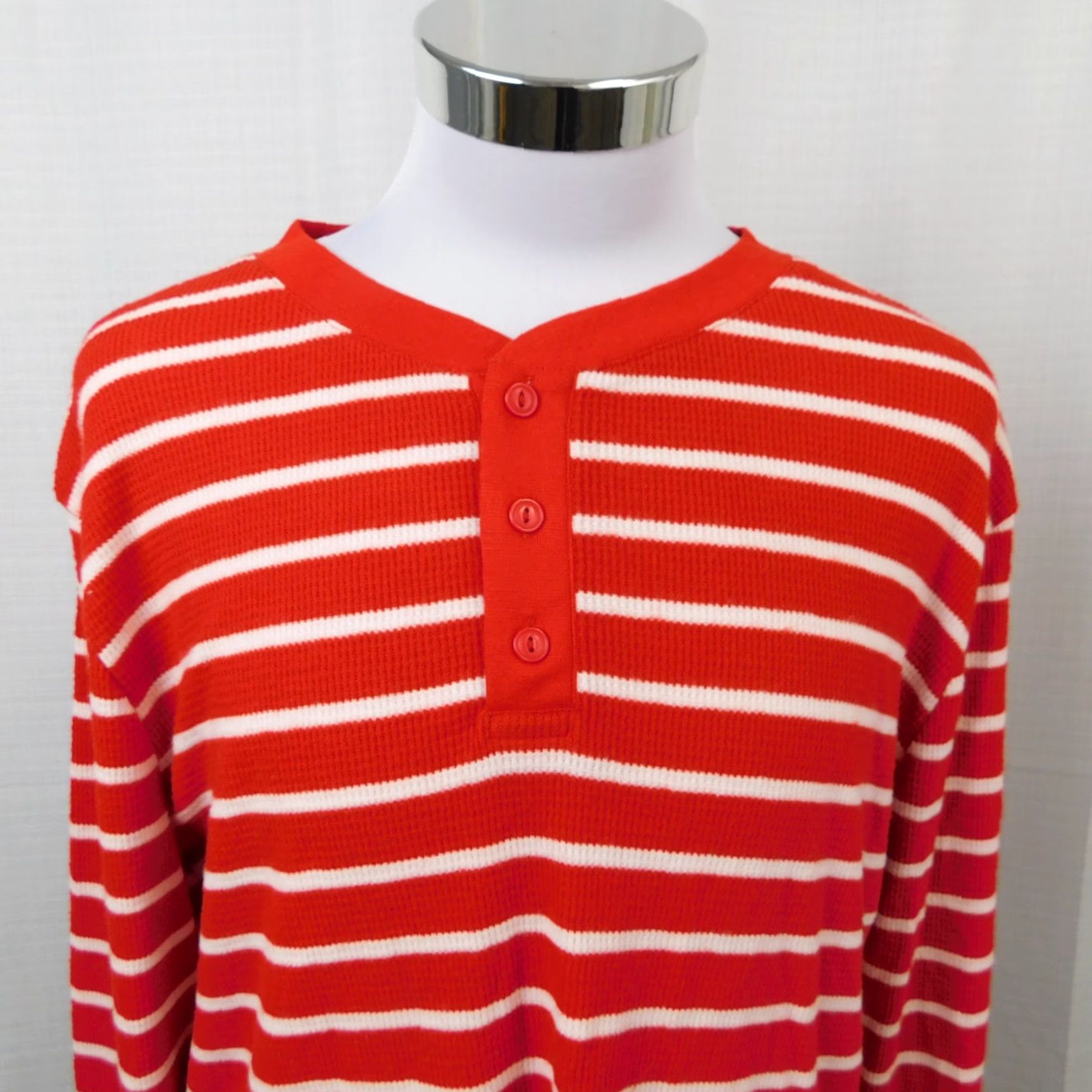Vintage Wondershop Men's Waffle Knit Thermal Pajama Top Red Stripe, Medium, Long Sleeve, Pullover, Christmas Holiday, Knit, Pajama Top, Regular, Men Size US M / EU 48-50 / 2 - 3 Thumbnail