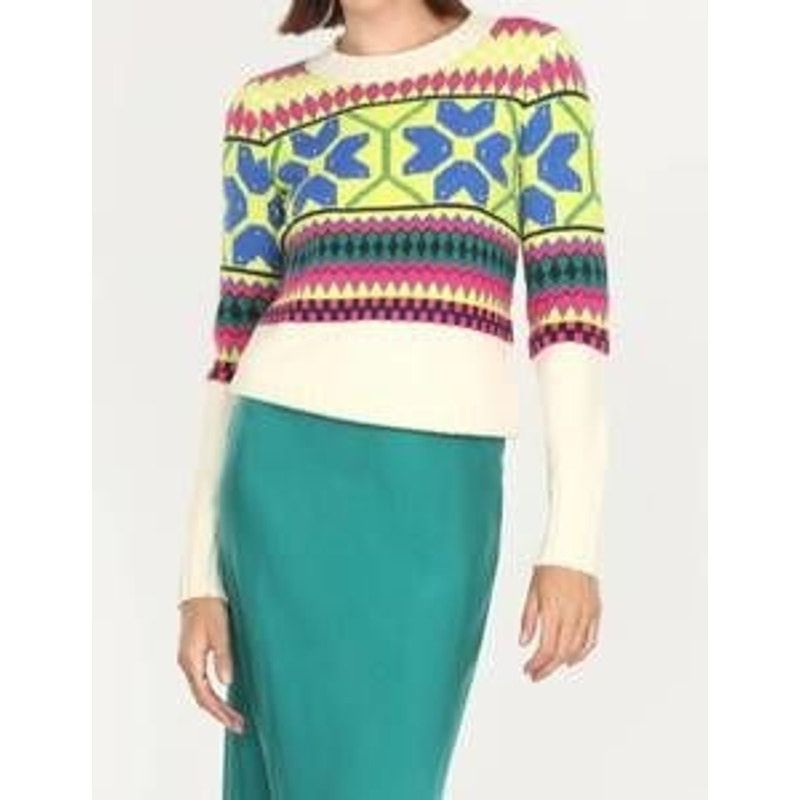 Other Greylin Francis Fairisle Sweater Ivory Multi Geometric Knit Size XS / US 0-2 / IT 36-38 - 2 Thumbnail