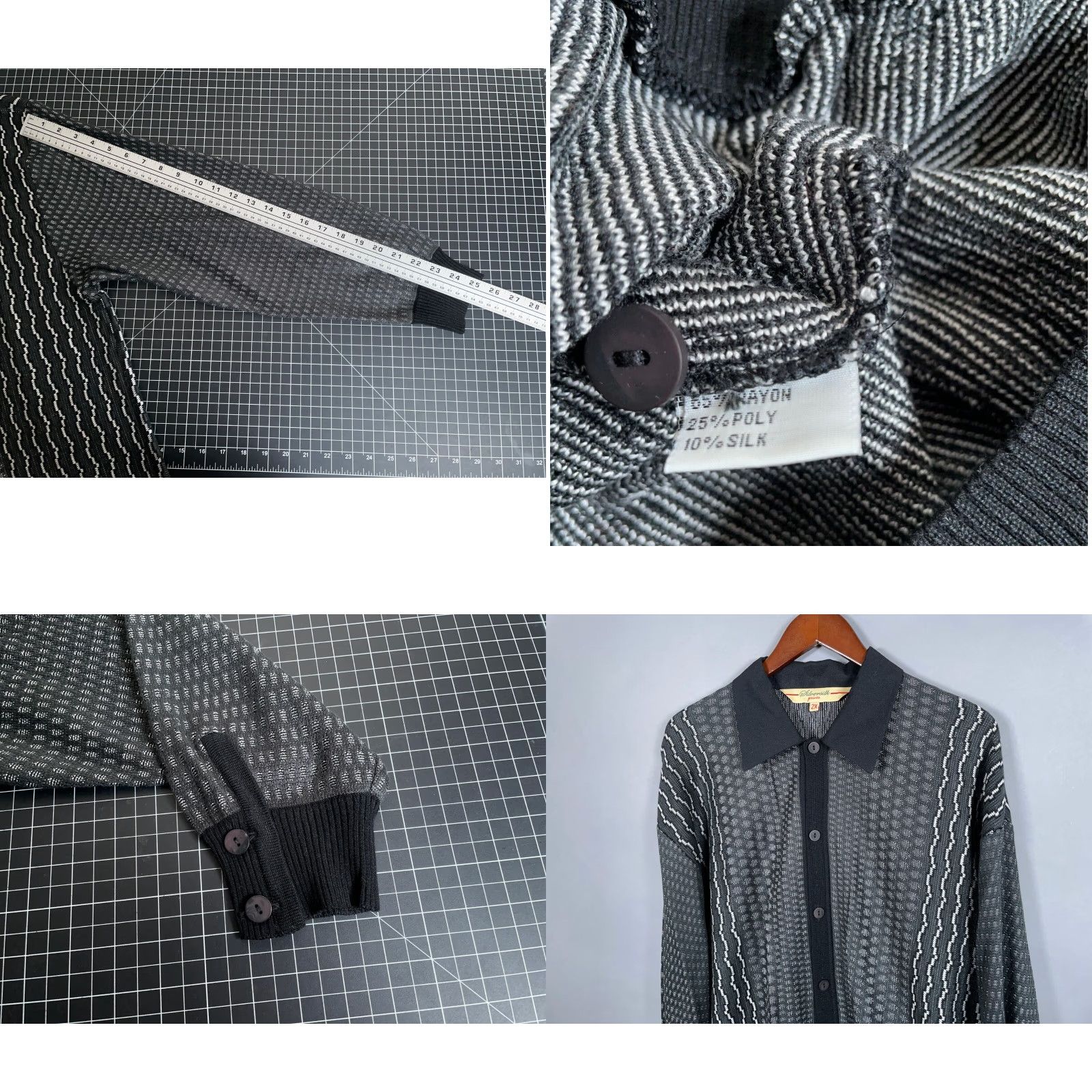 Vintage Silversilk Shirt Adult Big 2X Gray Black Textured Button Up Rayon Silk Blend Casual Preppy Retro Size US XXL / EU 58 / 5 - 8 Thumbnail