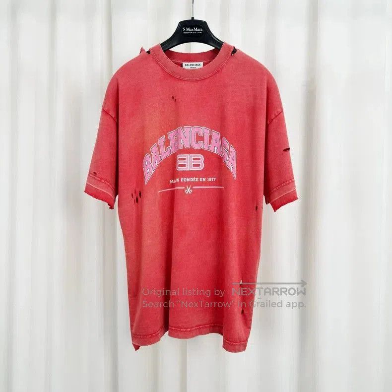 Balenciaga Distressed Logo Print Short Sleeve.