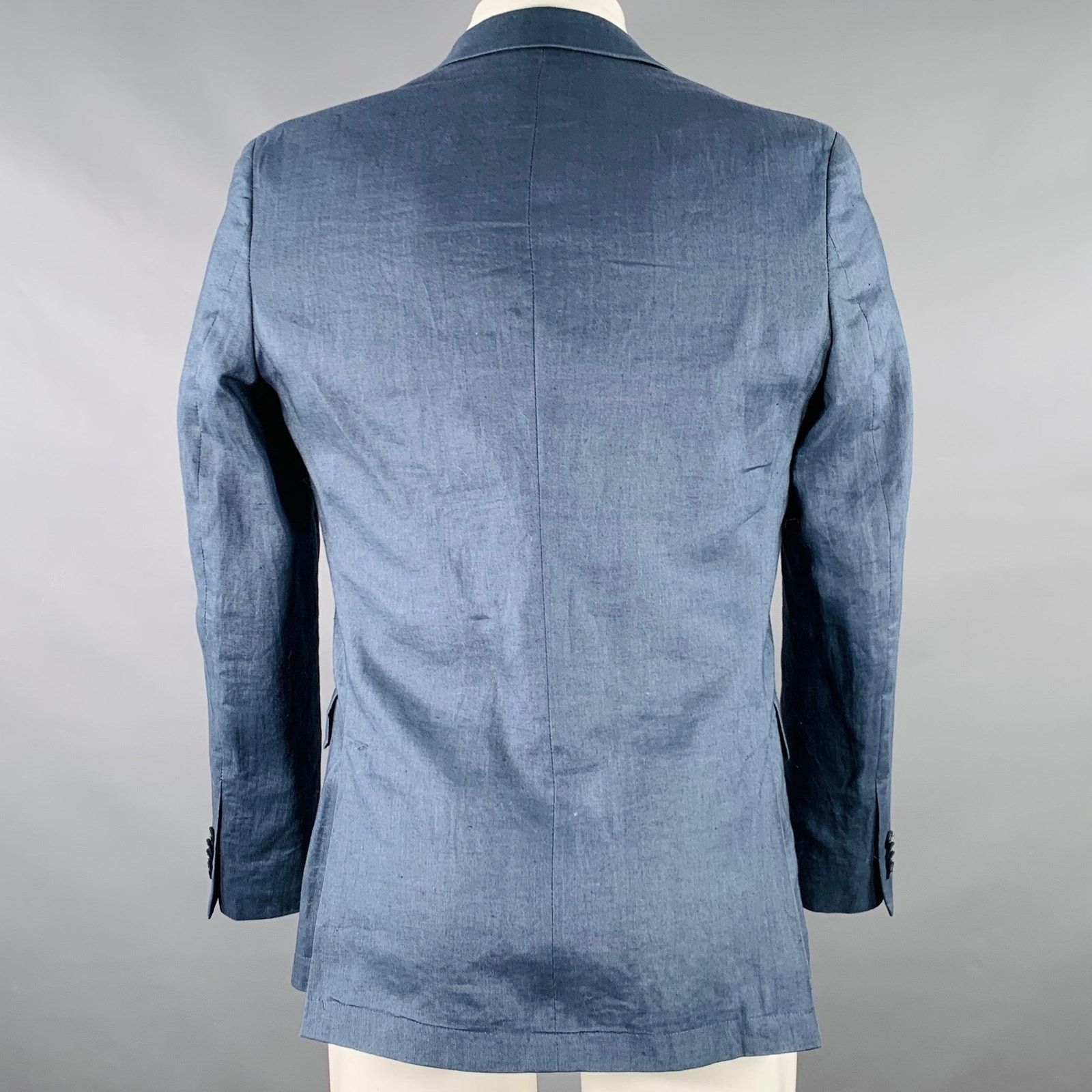 John Varvatos Size 36 Regular Blue Linen Peak Lapel Sport Coat Size 36R - 3 Thumbnail