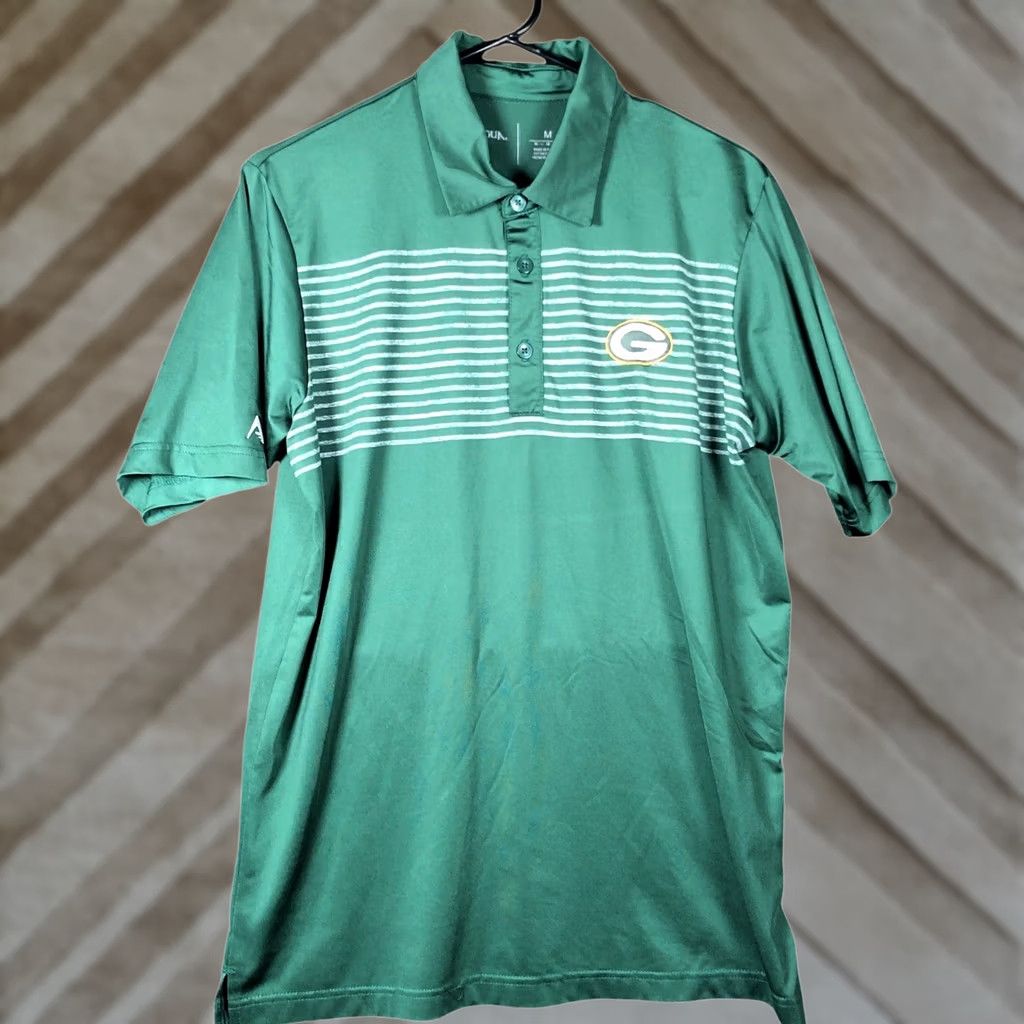 Vintage Antigua Mens Polo Green White Striped Green Bay Packers Short Sleeve Stretch M Shirt Size US M / EU 48-50 / 2 - 1 Thumbnail