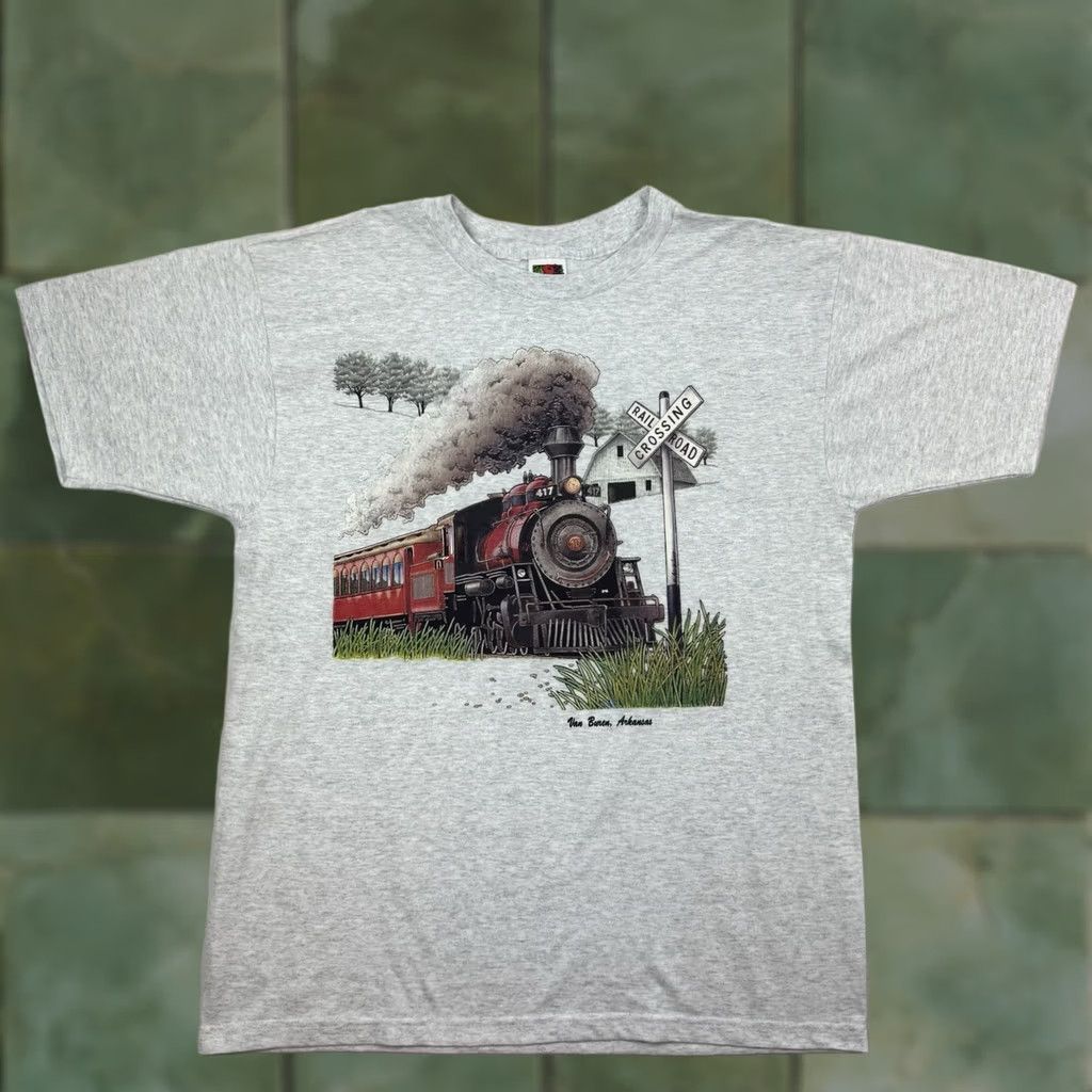 Fruit Of The Loom VINTAGE Fruit of the Loom T-Shirt Mens 90s Nature Gray Cotton Polyester Large Arkansas Outdoor Size US L / EU 52-54 / 3 - 1 Thumbnail