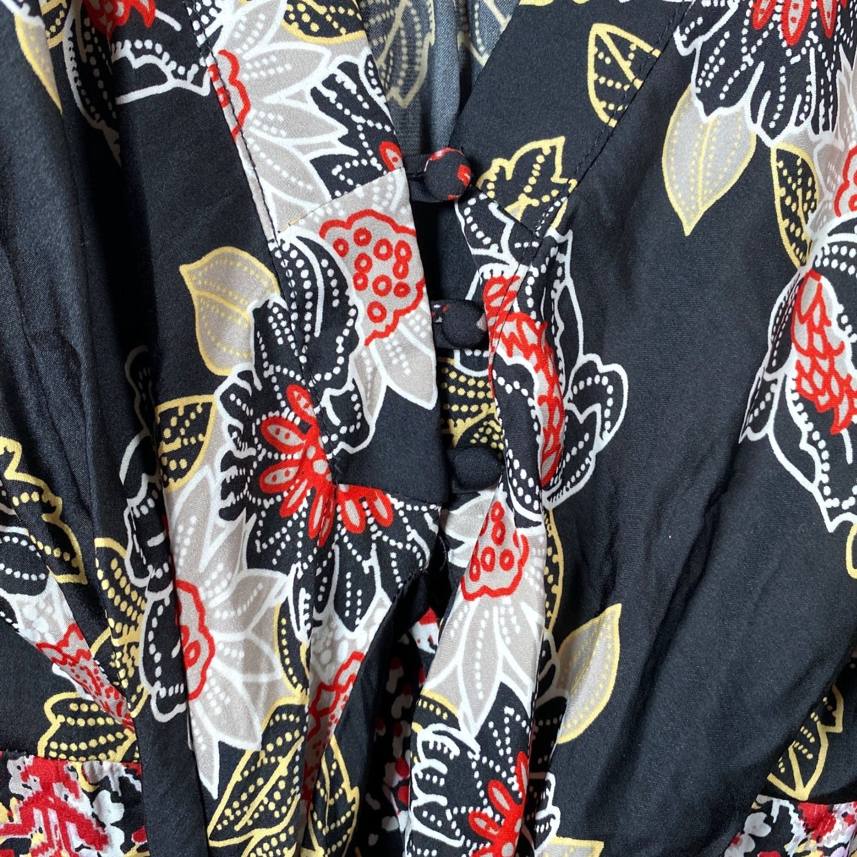 Free People Free People Blouse Women's Black Floral Deep V-Neck Front Tie Long Sleeve M Size M / US 6-8 / IT 42-44 - 4 Thumbnail