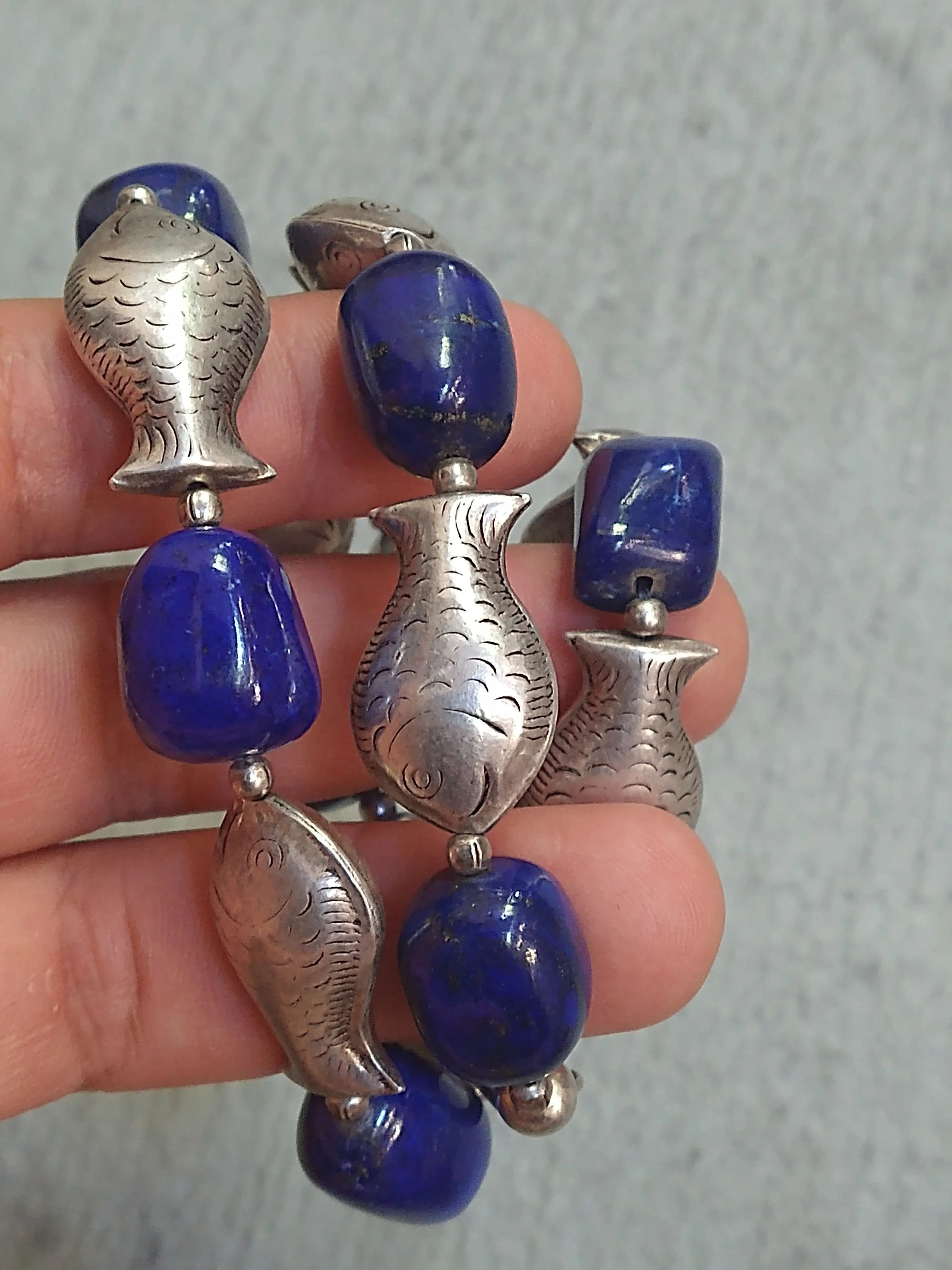 Jewelry Sterling Silver Necklace Fish Lapis Lazuli Size ONE SIZE - 11 Thumbnail