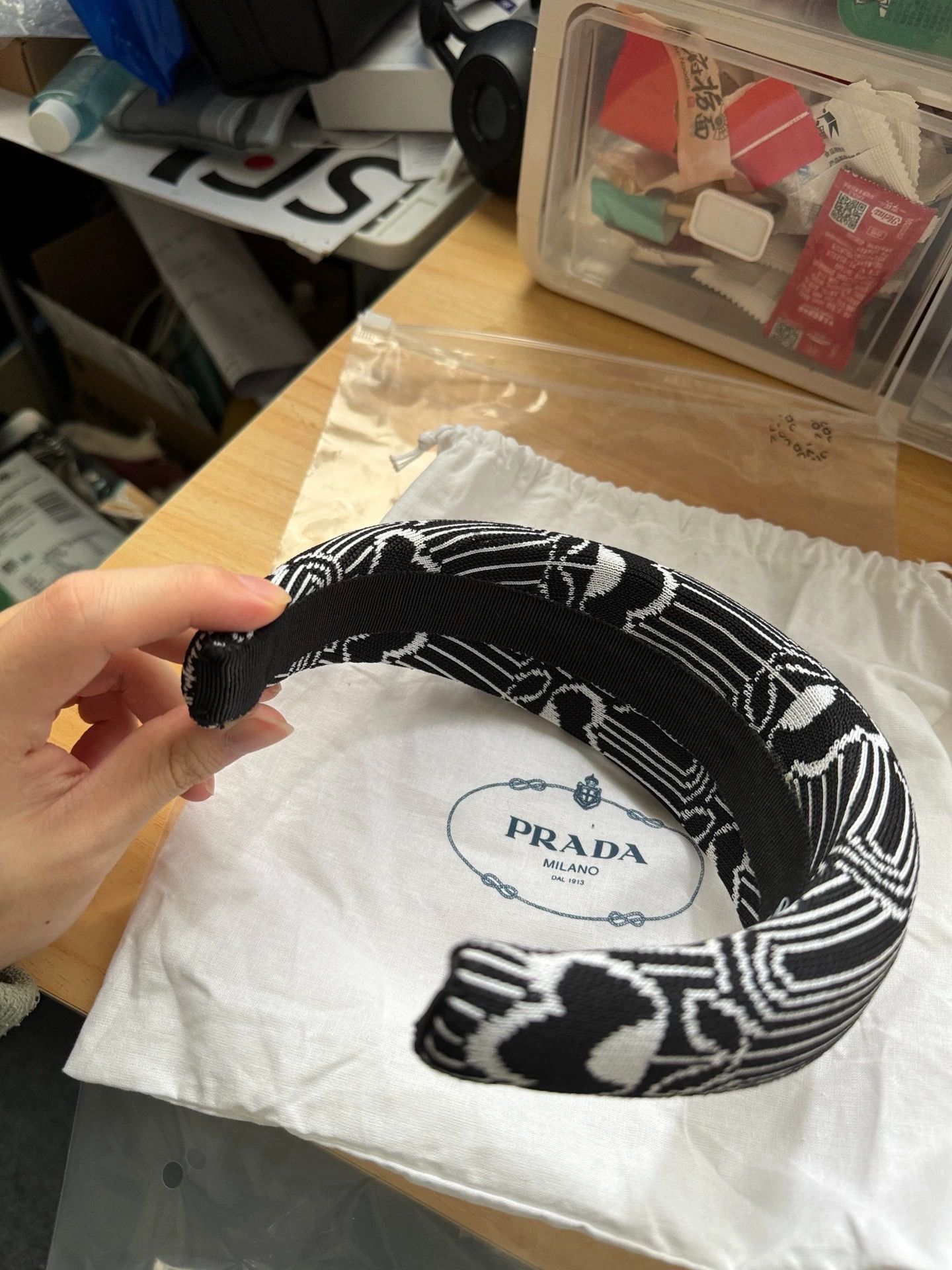 Prada Prada Raf Simons Black & White Headband Tri Logo Size ONE SIZE - 6 Thumbnail