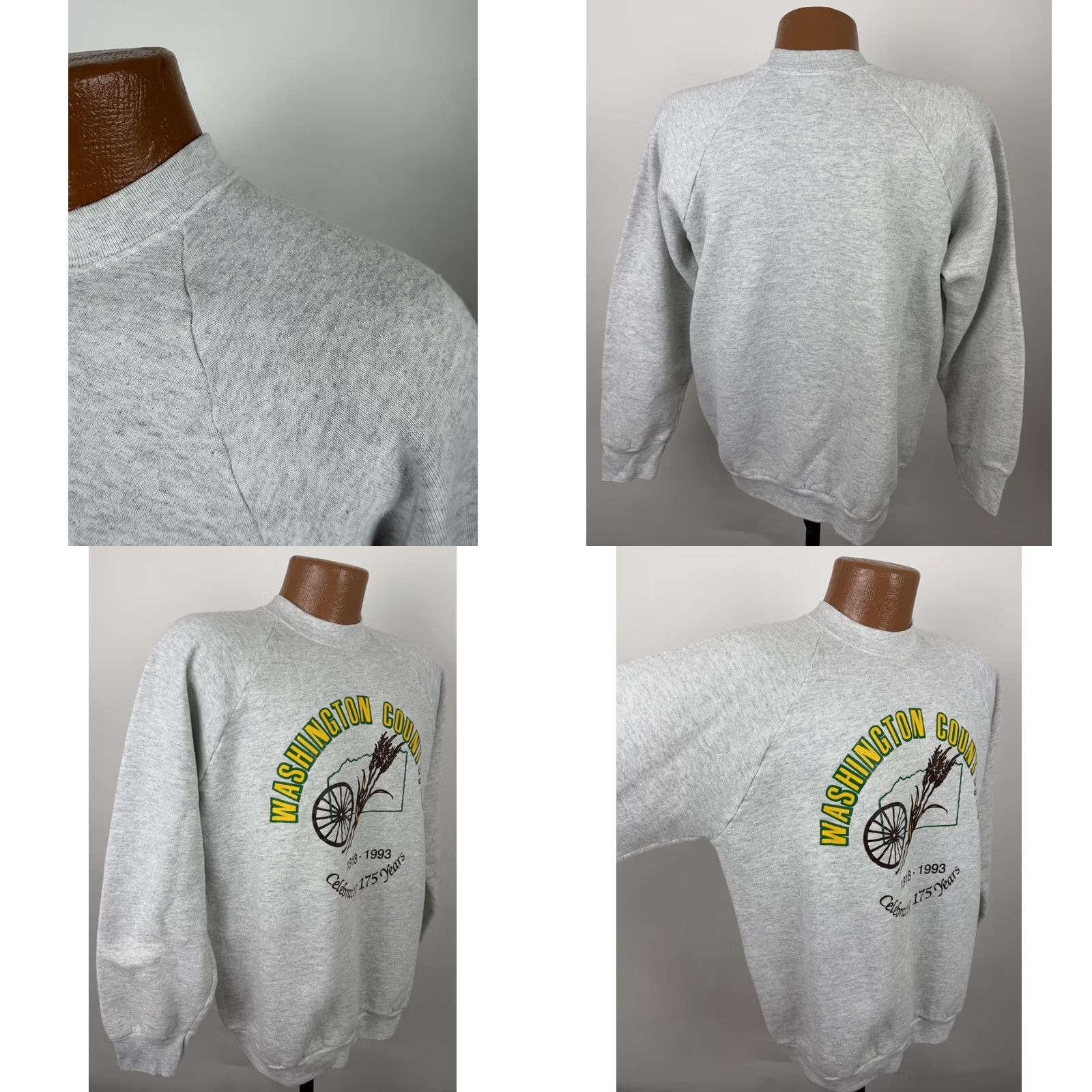Fruit Of The Loom VINTAGE Fruit of the Loom Sweatshirt Mens Large Raglan Gray Illinois 90s Genture Graphics Print Crew Neck Pullover Size US L / EU 52-54 / 3 - 8 Thumbnail