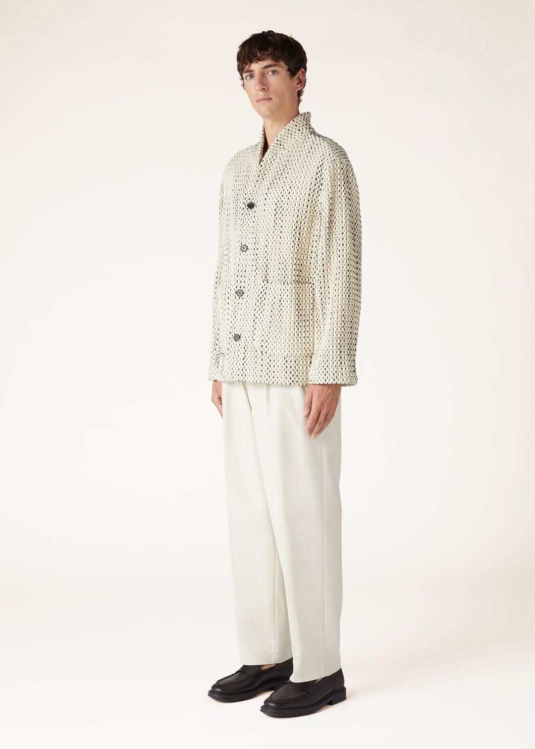 Loro Piana o1w1db10225 FAN9995 Joren Jacket in Ivory & Black Size US XL / EU 56 / 4 - 2 Thumbnail