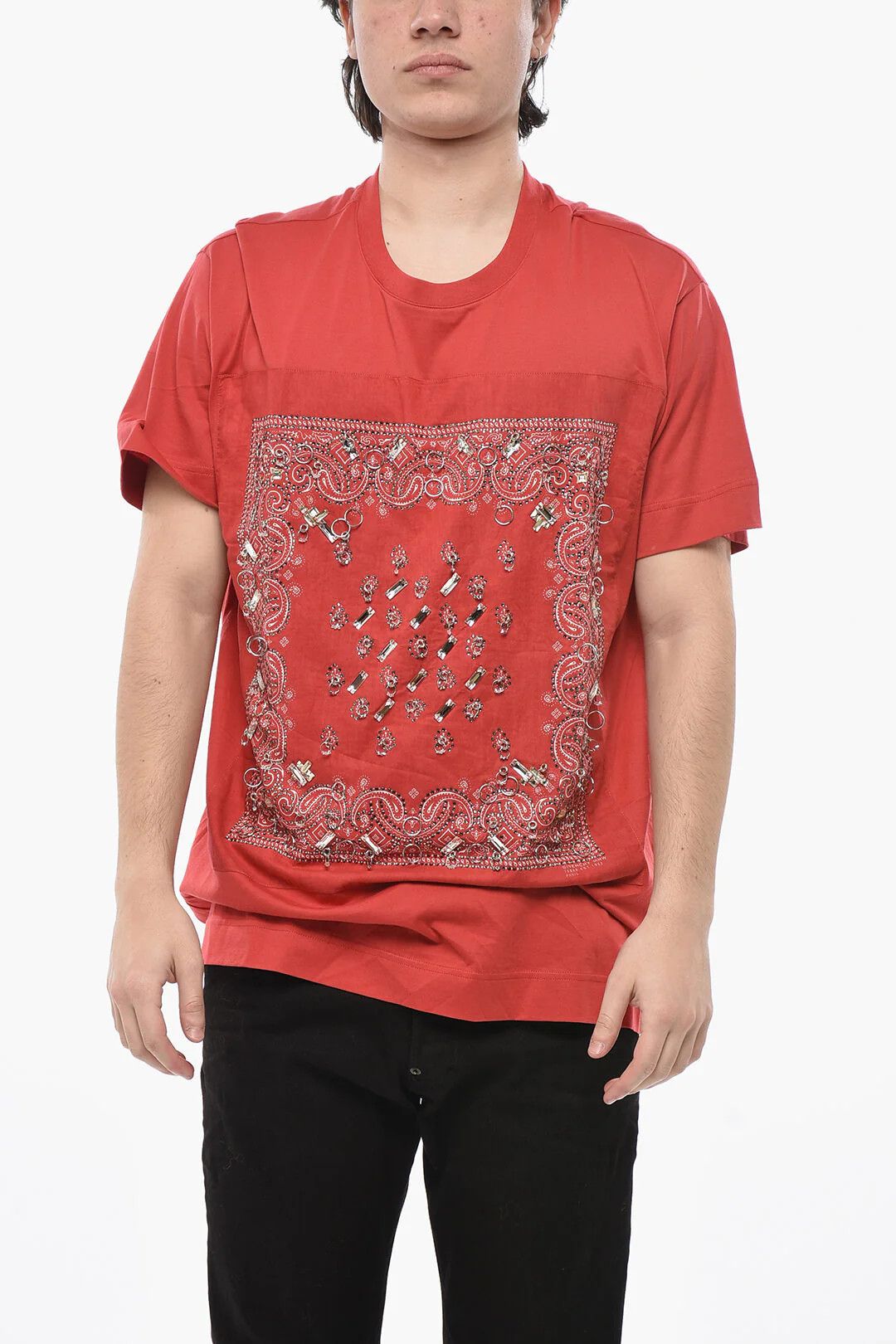 Givenchy og1mm0326 Crystals & Rings Crewneck T-Shirt in Red Size US M / EU 48-50 / 2 - 1 Thumbnail