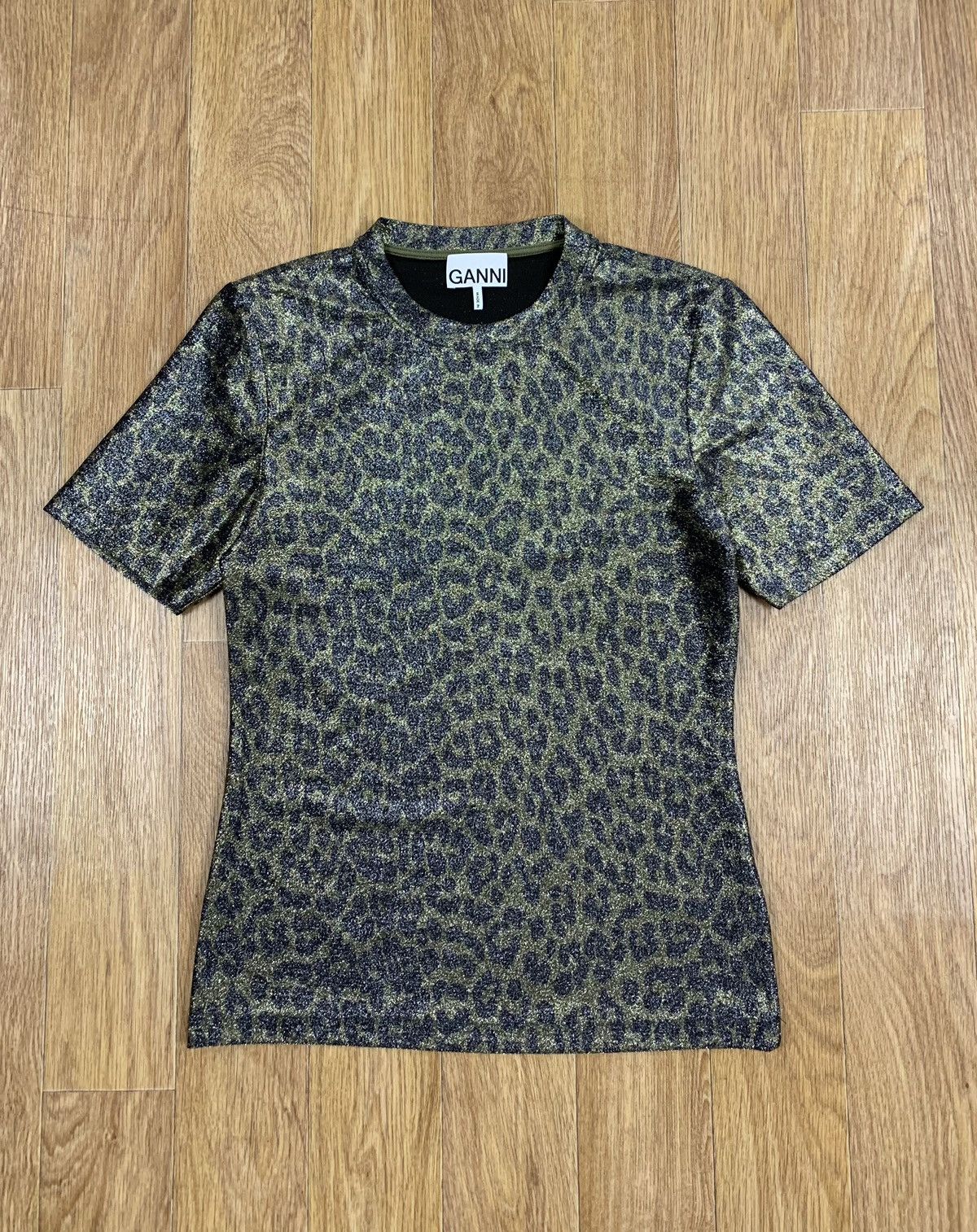 Ganni Ganni Leopard Print Green Polyester T-shirt Size S / US 4 / IT 40 - 1 Thumbnail