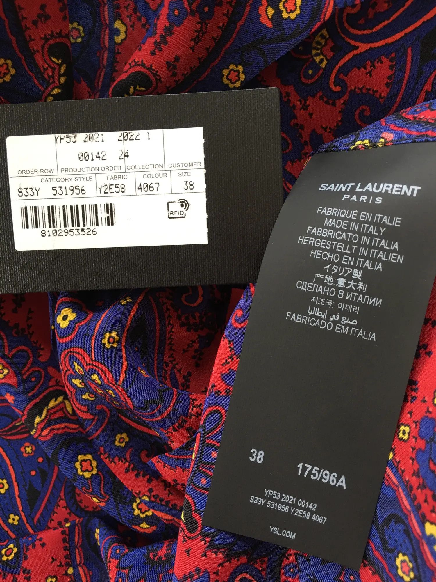 Saint Laurent Paris SS'22 Shirt Printed Paisley in Silk Size US S / EU 44-46 / 1 - 5 Thumbnail