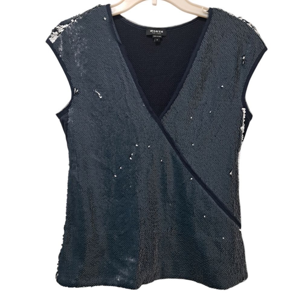 Other Worth New York Sequins Silk Holiday Top Size 2 Navy/White NWTWorth New York Seq Size XS / US 0-2 / IT 36-38 - 3 Thumbnail