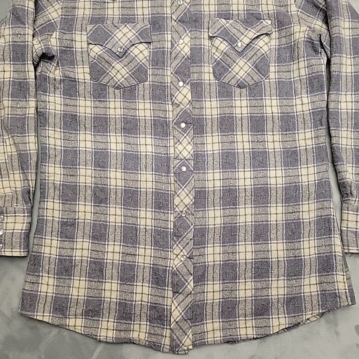 Vintage VTG Open Range Wool Shirt Mens Large Purple Gray Plaid Western Pearl Snap Shirt Size US L / EU 52-54 / 3 - 2 Thumbnail