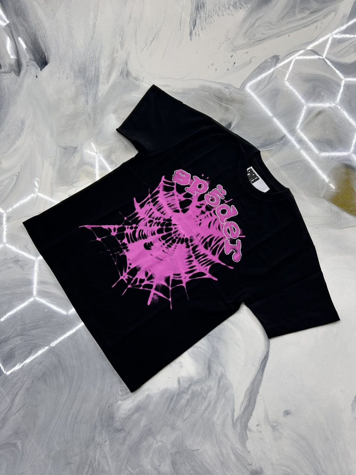 Sp5der Sp5der Rhinestone Scattered Web Tee Black Pink Size M Size US M / EU 48-50 / 2 - 3 Thumbnail