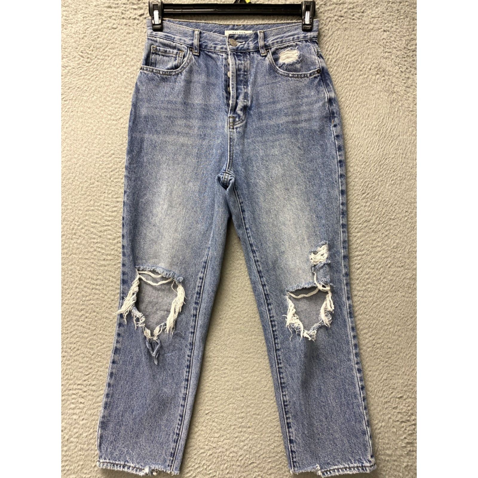 Pacsun PACSun High Rise Baggy Jeans Distressed Jeans 28x25 Blue Womens Jeans Wide-Leg 5-Pocket Distressed PacSun Jessie Size 28" / US 6 / IT 42 - 2 Thumbnail