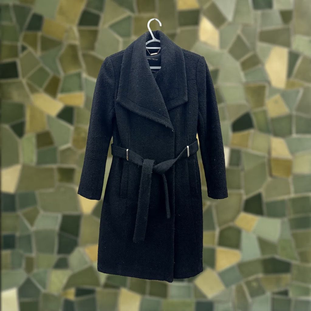Vintage Ivanka Trump Womens Coat Black Boucle Wool Blend Double Breasted Belted Coat Size S / US 4 / IT 40 - 1 Thumbnail